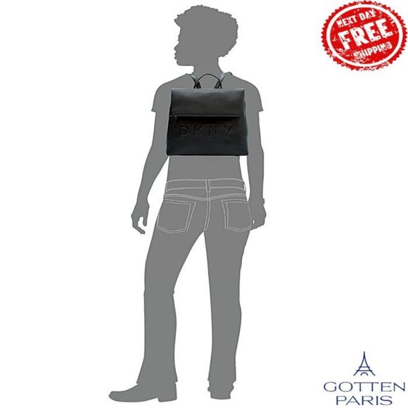 DKNY Tilly Logo Foldover Backpack Black/Silver Women's Bag - Picture 7 of 9